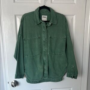 Zara Green Oversized Denim Jacket